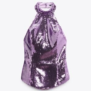 Zara Lilac Sequin Halter Top Size Small